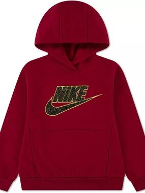 Nike Red Hoodie with Black-and-Gold Logo